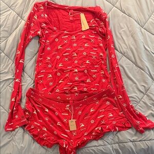 SKIMS Festive Red Women's Pajama Set